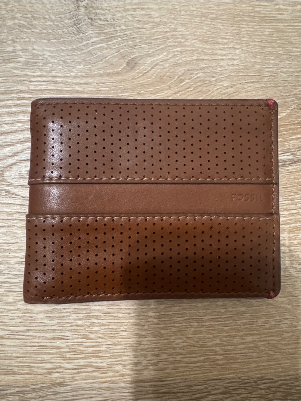 Fossil Men's Perforated Leather Bifold Wallet - Tan Brown